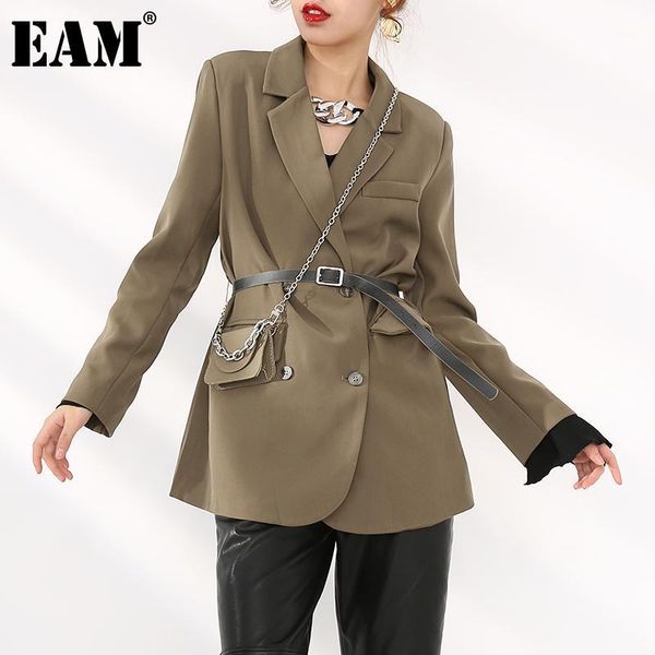 

eam] women brown bag split temperament blazer new lapel long sleeve loose fit jacket fashion tide spring autumn 2020 1db850161, White;black