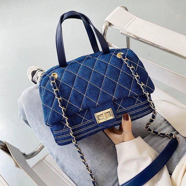 

blue cloth women bags embroidery thread bags chain shoulder for women soft girls women's fashion chain messenger
