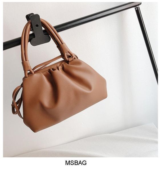 

backpacks fascinating2021 leather women's genuine pleated fashion handbag messenger beautiful wrist cloud bag1