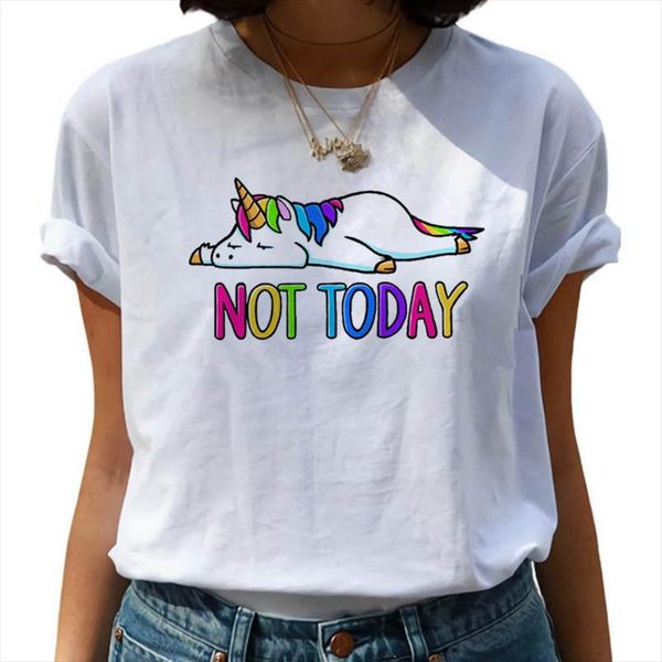 

2021 t shirt women unicorn print women t shirt harajuku 90s short sleeve t shirts o neck casual graphic tee, White