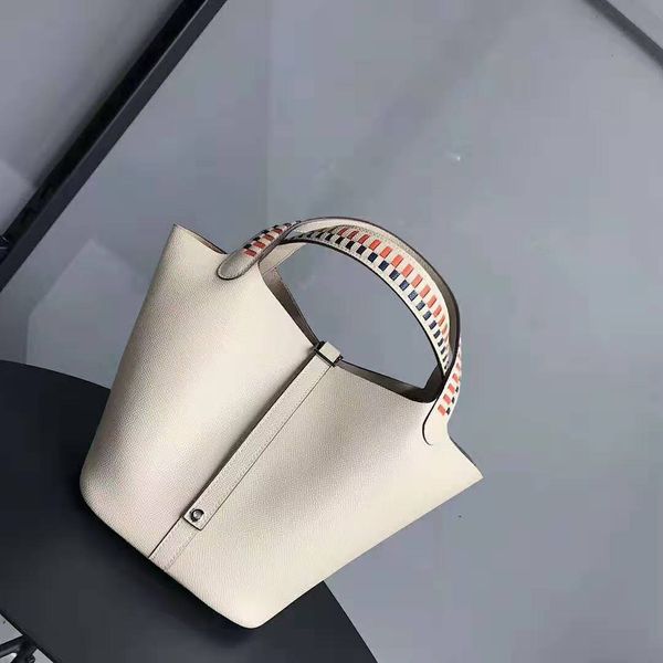 

new color woven wide belt vegetable basket hand palmprint leather one shoulder handbag bucket bag