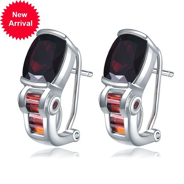

hutang 8.84ct natural black grenade precious stone earring clip 925 sterling fine jewel elegant silver for women great new, Golden;silver