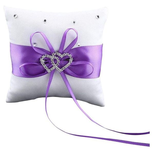 

double-heart rhinestone wedding ring pillow cushion bearer, purple, Pink;blue