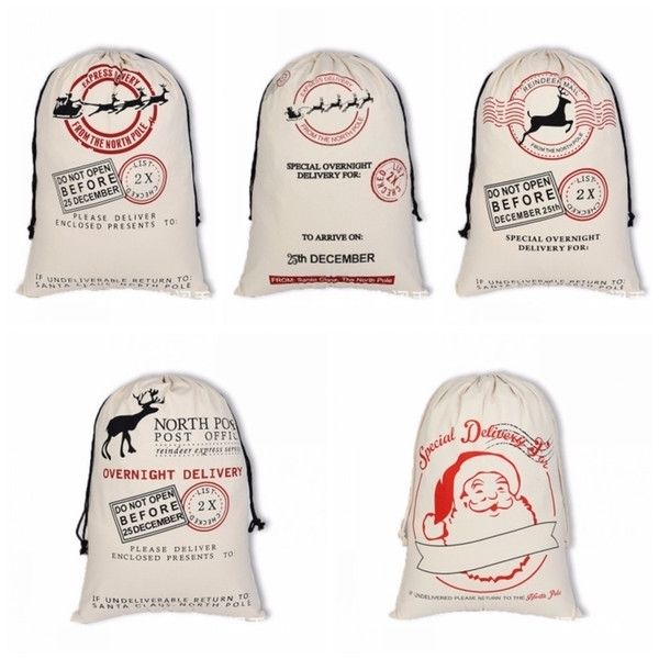 

dhl christmas gift large organic heavy canvassack drawstring bag with reindeers santa claus sack bags for kids dha2151