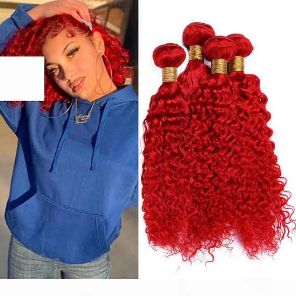 

bright red deep wave brazilian human hair weave bundles 4pcs lot pure red deep curly wave virgin human hair wefts extensions 10-30, Black;brown