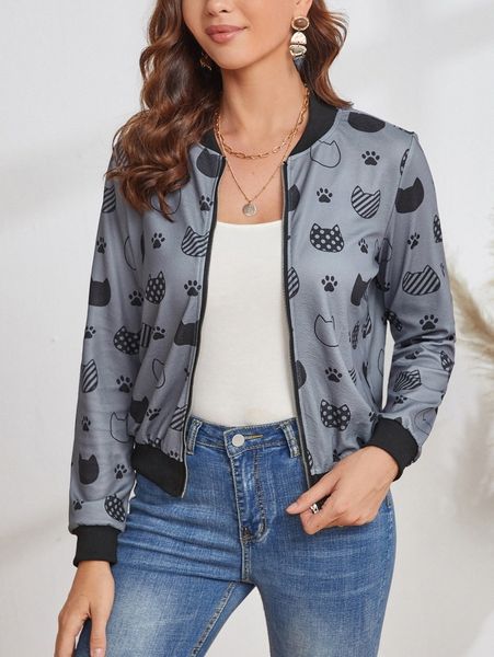 

emery rose cartoon graphic zip up bomber jacket f7lc#, Black;brown