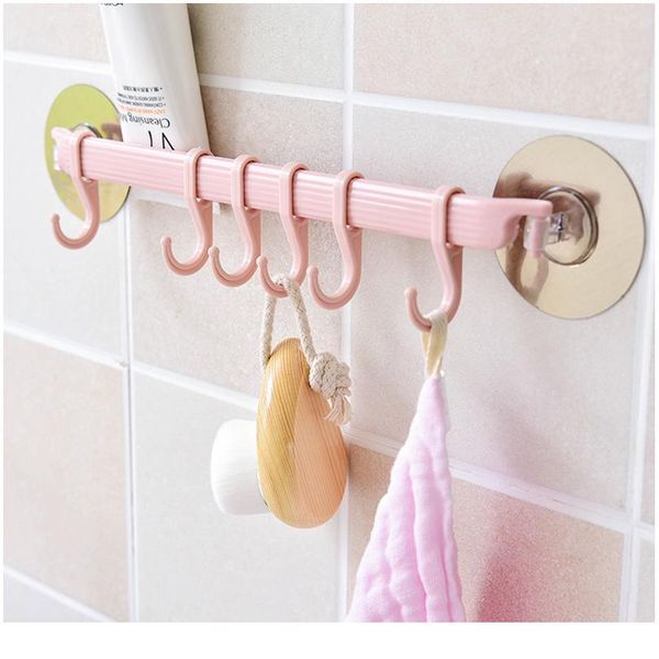 

self adhesive 6 hooks bathroom wall towel holder hanging nail-rack strong paste hooks key hooks kitchen stor bbyunh