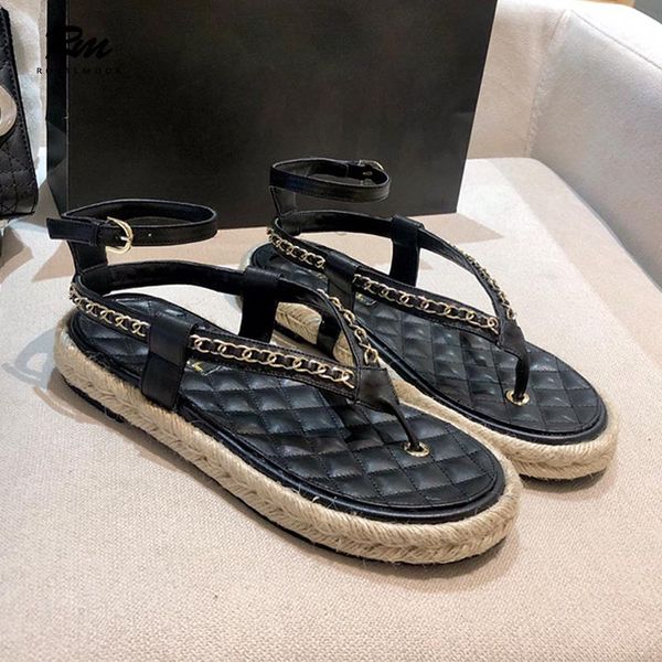 

2021 new model sandals black lambskin sandals women flat eu35-eu40