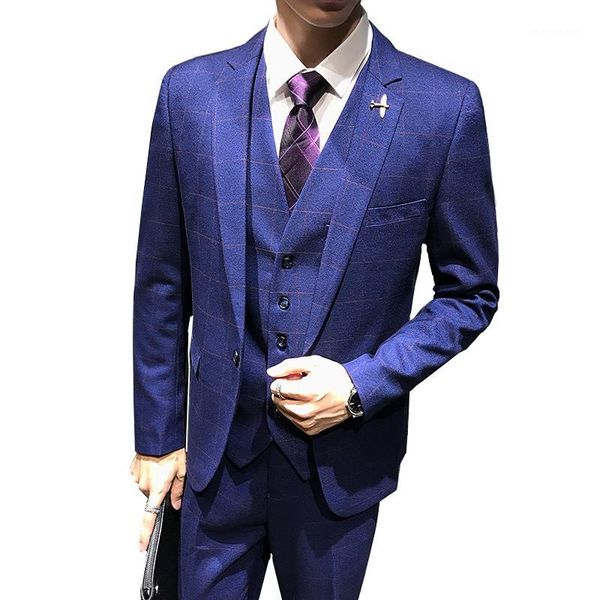 

blue plaid suits mens blazer jacket with pants and vests asian size s m  xl xxl xxxl slim fit men wedding suits1, White;black