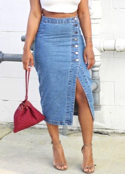 

2021 new women's will see fashion detail high denim plus size female skirt 6fnj, Black