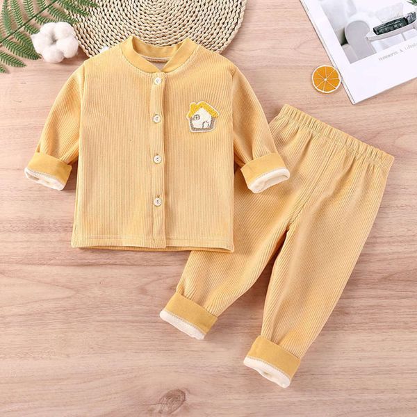 

boys' baby warm cardigan underwear suit double face plush pajamas girls' autumn and winter children, Blue;red