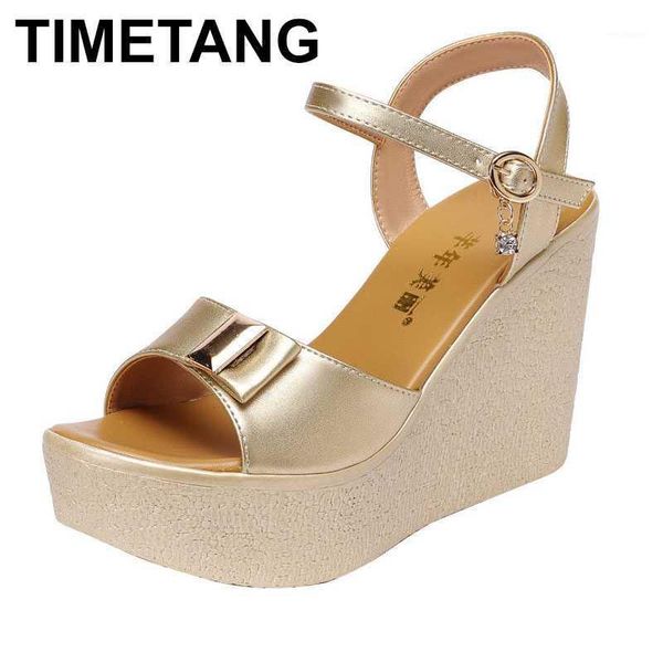 

timetang 2020 new open head platform sandals women shoes 2020 bow high heels wedge sandals ladies elegant office gold1, Black
