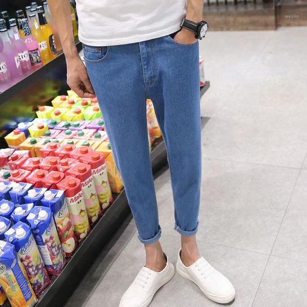 

new 2018 fashion casual jeans men summer slim fit harem pants hip hop boy blue thin students teenagers man ankle length pants1