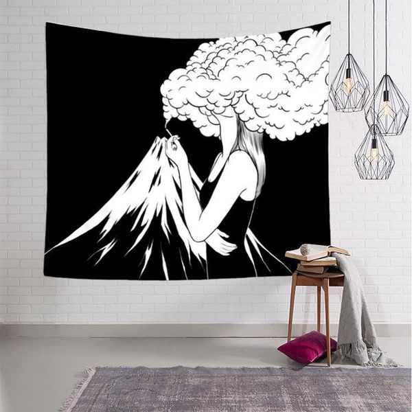 

art black & white creative tapestry polyester rectangular living room bedroom home decor background decoration wall hanging1