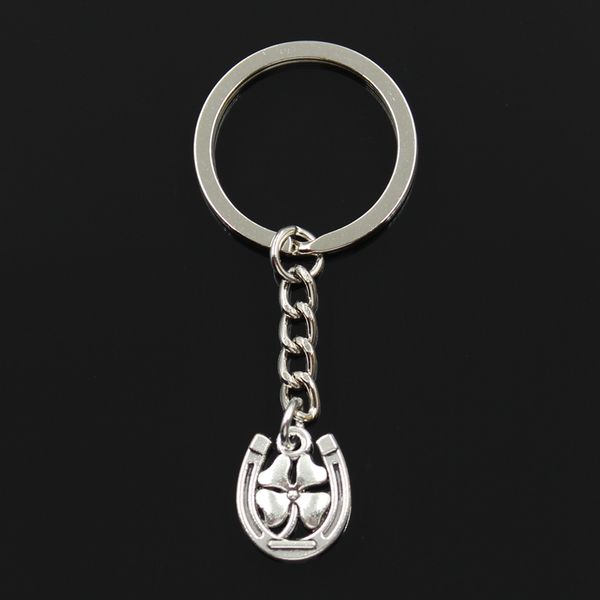 

fashion 30mm key ring metal key chain keychain jewelry antique bronze silver color plated horseshoe lucky clover 18x15mm pendant