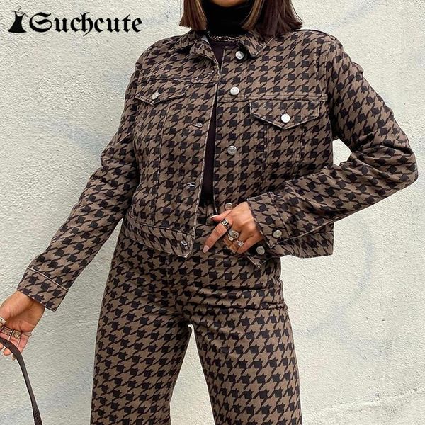 

suchcute korean style modis longslive casual 2021 autumn jacket harajuku streetwear fashion houndstooth 90s outfits coat gothic, Black;brown