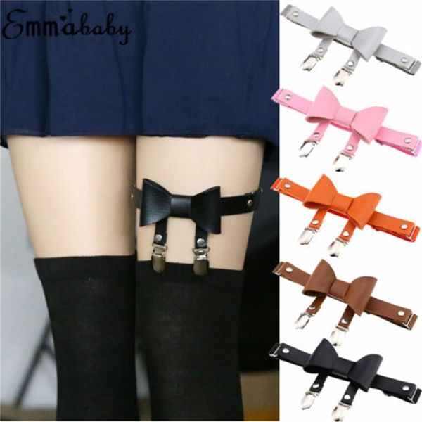 

us women leather garter body harness belt strap leg ring bowknot suspenders, Black;white