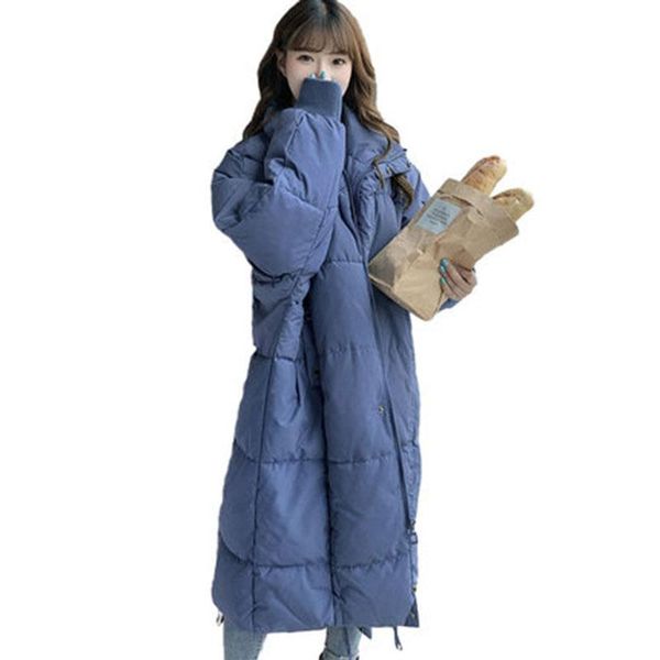 

women's down & parkas 2021 hooded ladies coat x-long oversize winter jacket women glossy thick cotton, Black