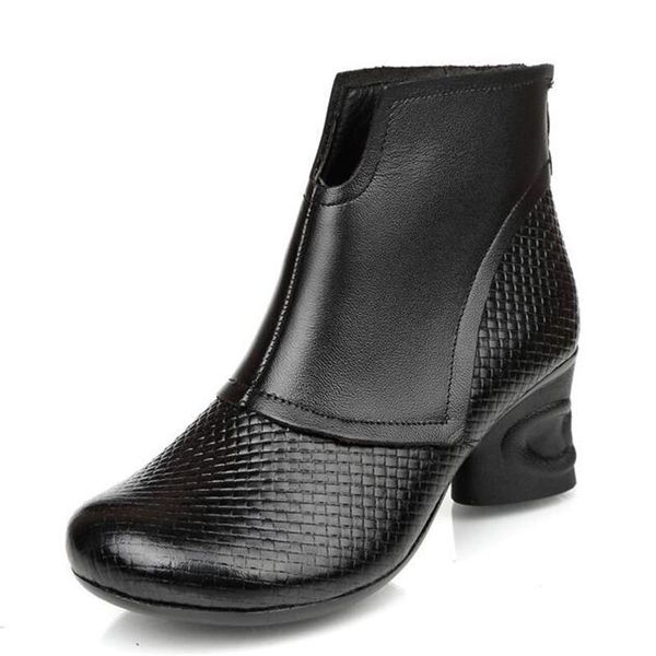 

new high-end black embossing cowhide leather boots fashion shoes ladies winter boots retro temperament women ankle