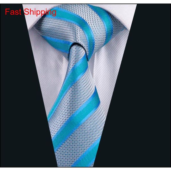 

silk tie set for men blue stripe hankerchief cufflinks jacquard woven mens tie set wedding business qylsqk mj_fashion, Black;blue