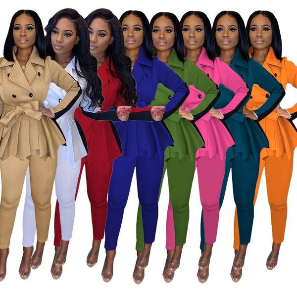 

activewear women's set splicing pleated blazer legging pants set office lady tracksuit fitness two piece outfit, Gray