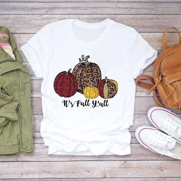 

women autumn leopard pumpkin fall thanksgiving halloween print lady womens graphic t t-shirts shirt female tee t-shirt, White