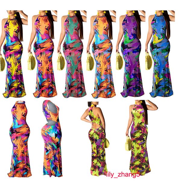 

women's sleeveless halter neck hollow out vintage floral print party beach evening long maxi dress, Black;gray