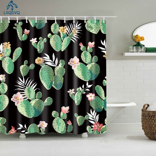 

decorative tropical plant cactus shower curtains fabric waterproof polyester for bathroom with hooks 180x180cm