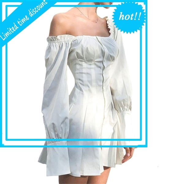 

women off shoulder long mouw ladies stylish effects color shirts dress for summer elegant vestidos 2021 white, Black