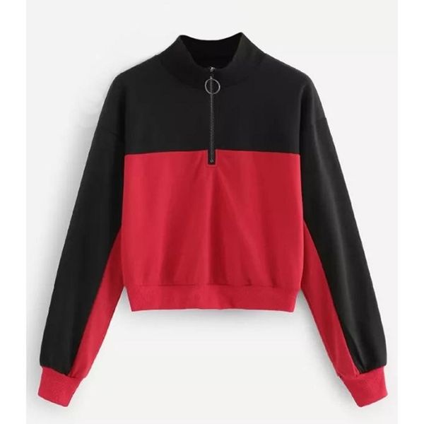 

individual color matching long-sleeved women sweatshirt, Black