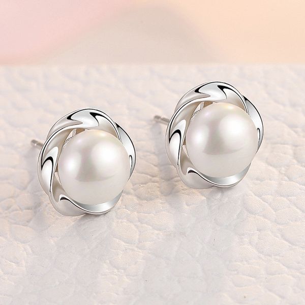 

925 sterling silver pearl stud earrings flower design earrings for women silver jewelry new 2021, Golden;silver