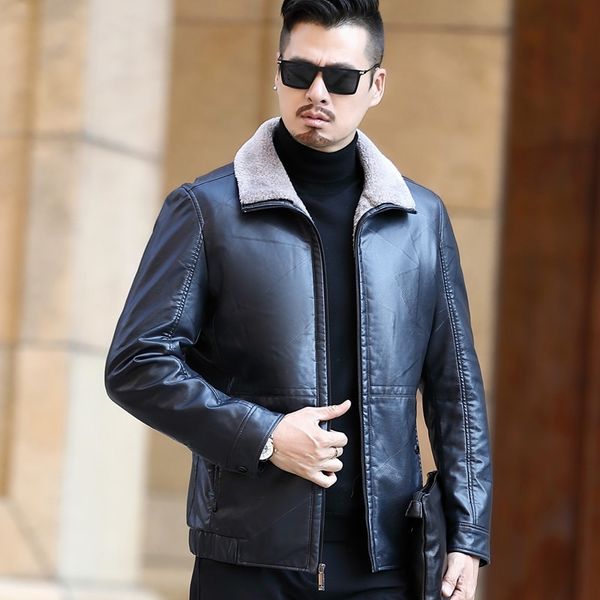 

winter leather men real faux fur collar duck coat men's down jacket clothing 2021, Black;brown
