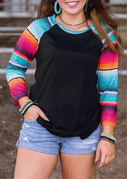 

color striped sleeve t shirt casual o-neck women clothes 2020 summer autumn raglan sleeves tee shirts female t-shirt, White