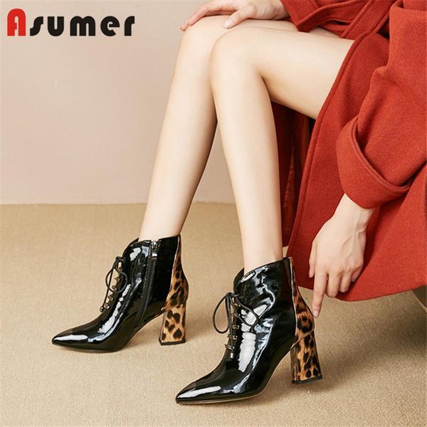 

boots asumer 2021 arrival ankle women leopard pointed toe high heels autumn winter dress shoes ladies office, Black