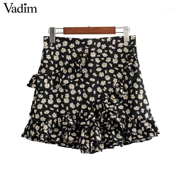 

vadim women sweet floral print black shorts ruffles back zipper design female chic shorts pantalones summer cortos sa1811, White;black