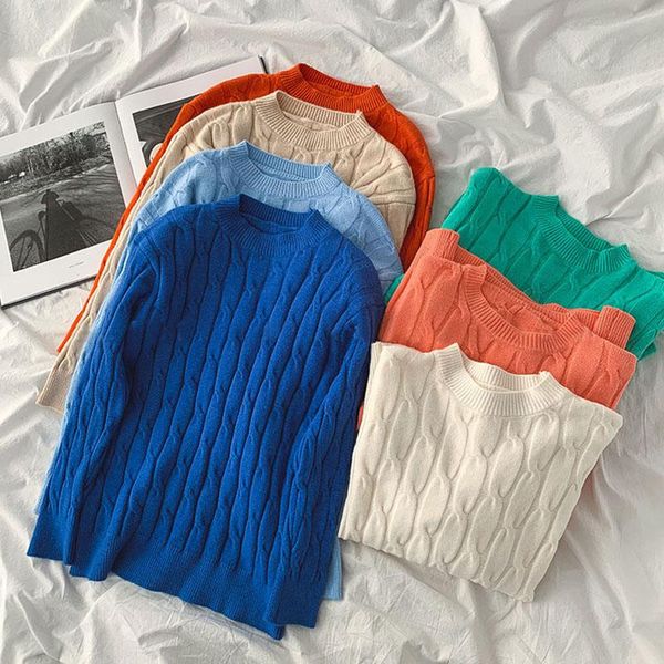 

sweater women knitted solid color korean harajuku pullover womens o-neck autumn winter warm long sleeve female, White;black