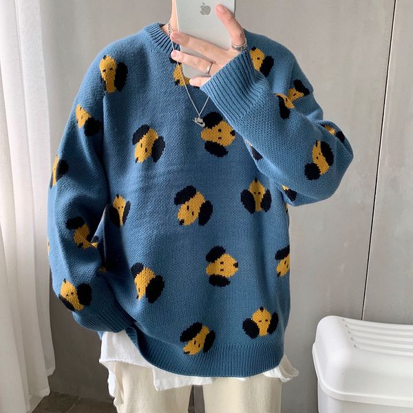 

privathinker dogs embroidery o-neck men sweaters autumn cartoon knitted pullovers new men's man streetwear casual knitwear 201021, White;black