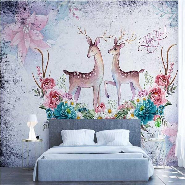 

modern minimalist nordic retro american elk love kid's room wedding custom large mural wallpaper papel de parede para quarto1