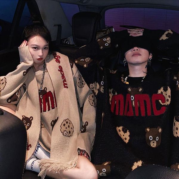 

spring and autumn cartoon sweater, White;black