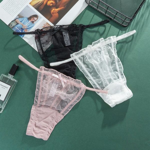 

women's panties lace hollow out thong under dots transparent female g-string 2020 new fashion ladies string underwear, Black;white