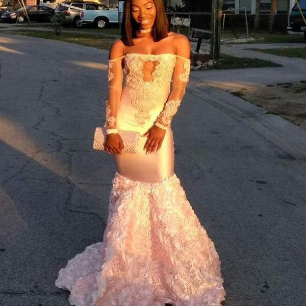 

off the shoulder prom gown african style long sleeve lace appliques mermaid evening dress custom made, Black;red