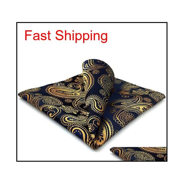 

uh10 paisley black gold pocket square mens ties silk jacquard wove qylprx mj_fashion, Blue;white