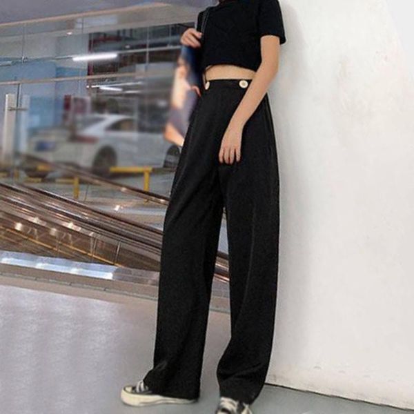 

women elegant pants summer loose trousers high waist casual fashion wide leg pants female fast drop shipping1, Black;white