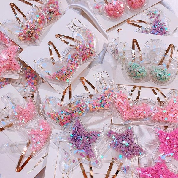 

hair accessories 2021 spring and summer clip transparent sequins quicksand crown love bb headdress1, Slivery;white