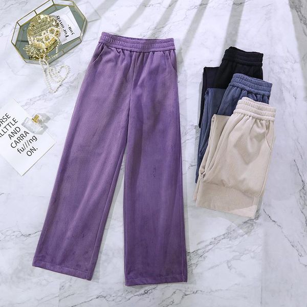 

women's pants & capris goplus autumn/winter wide leg high waist home fashion design corduroy trousers streetwear, Black;white