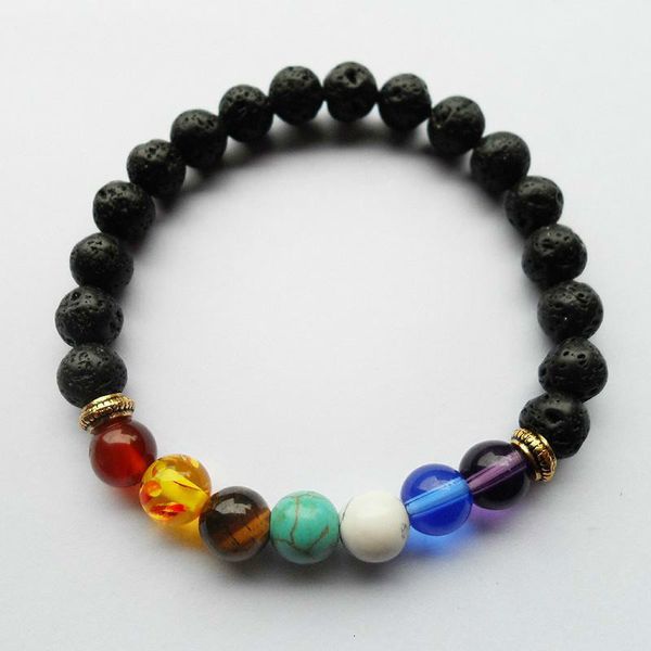 

bracelet,natural promotion black lava volcanic 7 chakra stone yoga bracelet,healing reiki prayer balance buddha beads br, Golden;silver