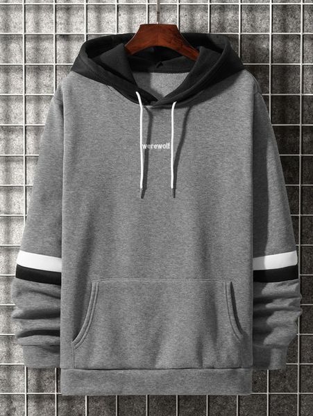 

men letter embroidery drawstring hoodie g0x0#, Black