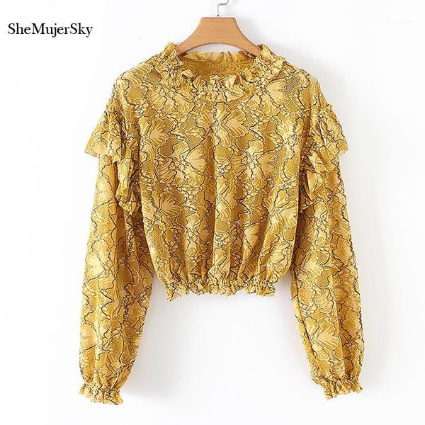 

shemujersky yellow lace blouse women ruffles shirt long sleeve 2019 floral print ladies blouses clothing1, White