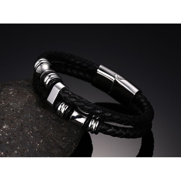 

casual black genuine leather bracelets jewelry men's fashion style wear sets accessories giftqs7w