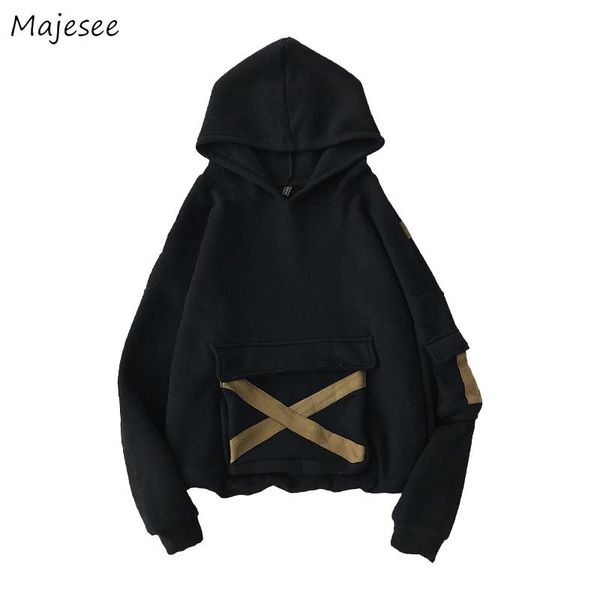 

men hoodies sweatshirts leisure leisure hooded korean ulzzang mens simple streetwear vintage criss-cross plus size loose, Black
